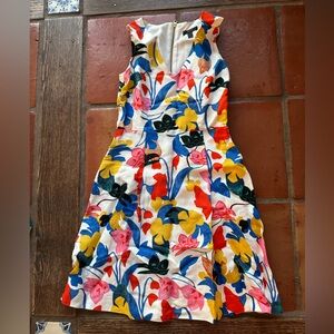 J. Crew Floral A-Line Linen Blend Dress - Red, Yellow, Blue